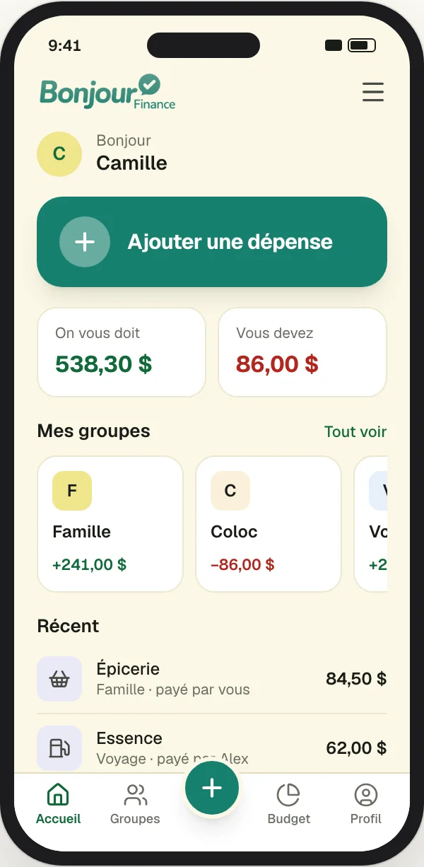 L'accueil de l'app avec le thème Citron : fond jaune pâle et touches vert sarcelle.